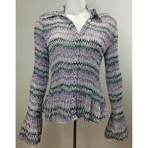 Worthington Womens Button Down Size Large Stretchy Multicolored Top